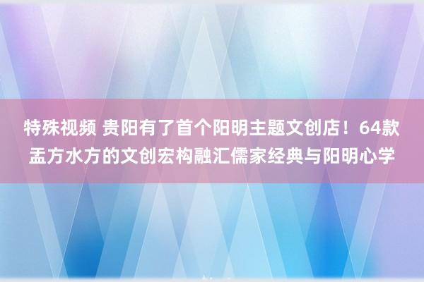 特殊视频 贵阳有了首个阳明主题文创店！64款盂方水方的文创宏构融汇儒家经典与阳明心学