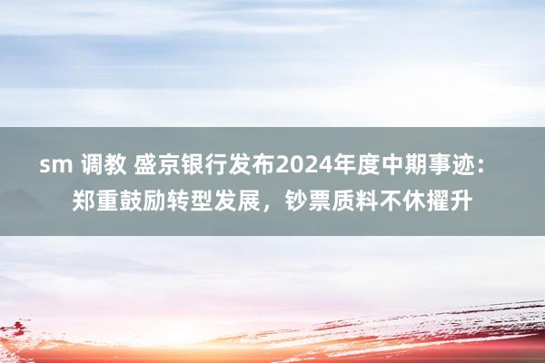 sm 调教 盛京银行发布2024年度中期事迹： 郑重鼓励转型发展，钞票质料不休擢升